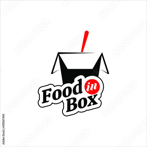 Food Logo with Food in Box Text for Street Food and Take Away Culinary Business Template