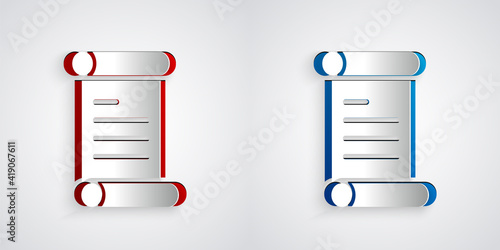 Paper cut Decree, paper, parchment, scroll icon icon isolated on grey background. Paper art style. Vector.
