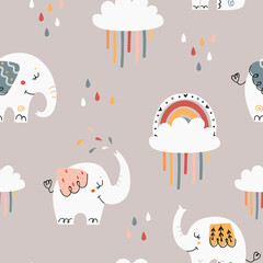 Crédence de cuisine Éléphant patrons Petits éléphants gris motif bébé  © nafanya241