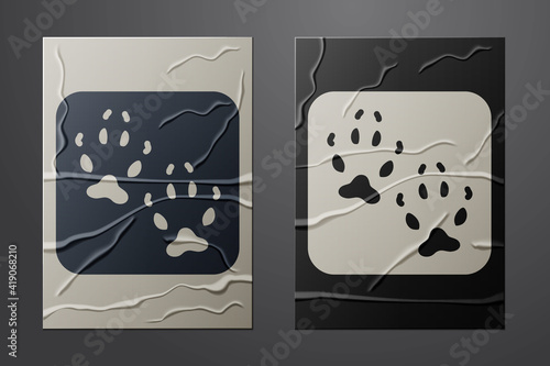 White Fox paw footprint icon isolated on crumpled paper background. Paper art style. Vector.
