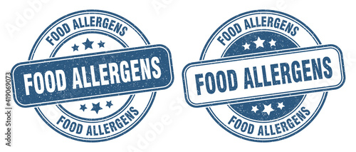 food allergens stamp. food allergens label. round grunge sign