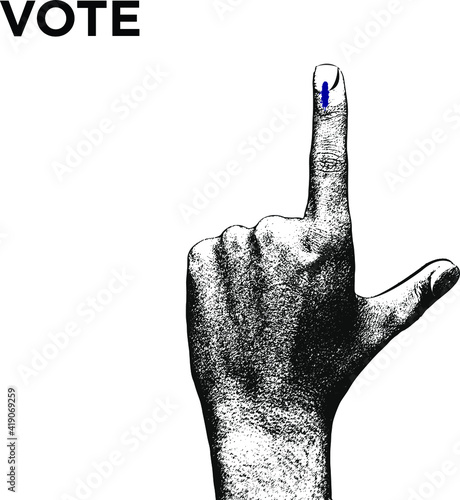 Indian male voter hand with voting sign realistic vector with vote text