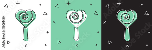 Set Lollipop icon isolated on white and green, black background. Food, delicious symbol. Vector.