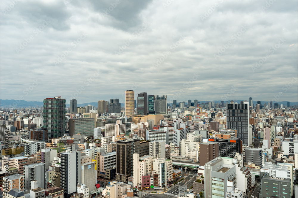 Bird's-eye view of Osaka city in Japan
