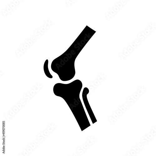 Human organ collection. Vector flat modern anatomical icon illustration. Black bent knee joint bones symbol isolated on white background. Health care medical sign. Design element for orthopaedy.