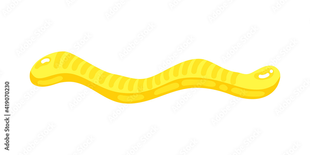 Yellow jelly worm sweet candy with amazing flavor flat style design vector illustration. Bright colorful jelly delicious sweets isolated on white background. Yellow jelly worm sweet candy with amazing flavor flat style design vector illustration. Bright colorful jelly delicious sweets isolated on white background.