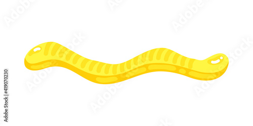 Yellow jelly worm sweet candy with amazing flavor flat style design vector illustration. Bright colorful jelly delicious sweets isolated on white background.