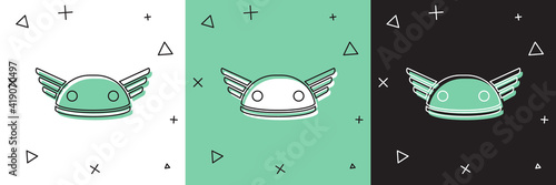 Set Helmet with wings icon isolated on white and green, black background. Greek god Hermes. Vector.