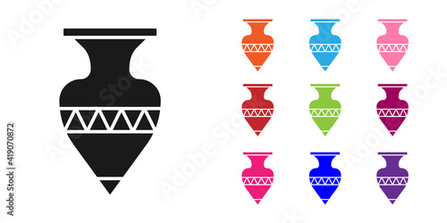 Black Ancient amphorae icon isolated on white background. Set icons colorful. Vector.