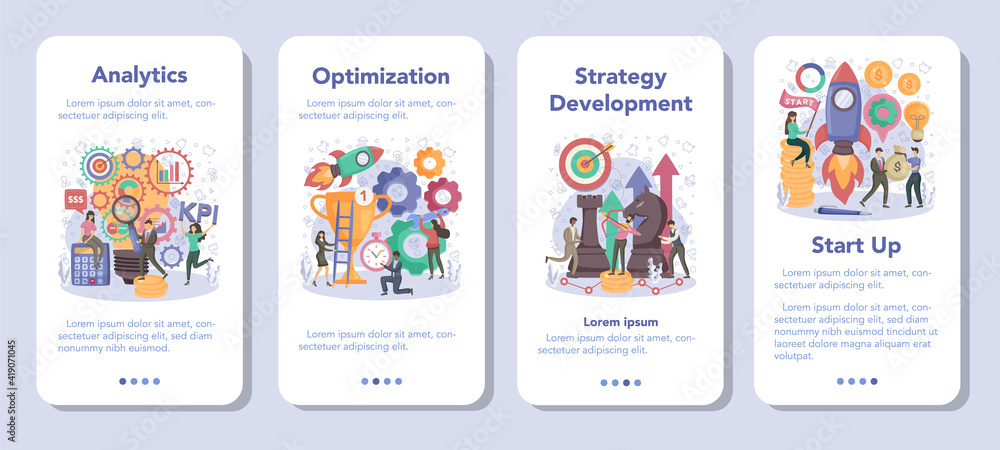 Obraz premium Business analyst mobile application banner set. Financial operation