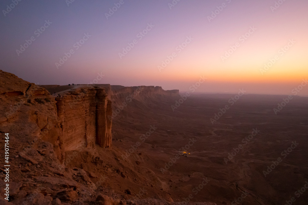Sunset views at the Edge of the World escarpment tourist area near Riyadh, Saudi Arabia