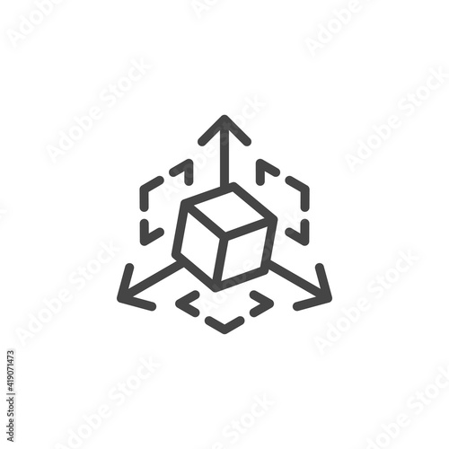 Icon on Engineering 3D modeling and Visualization. Creation of Product According to Drawing. Such Line Sign as Geometric 3D Object plan-drawing. Vector Icon for Web and App in Outline Editable Stroke.