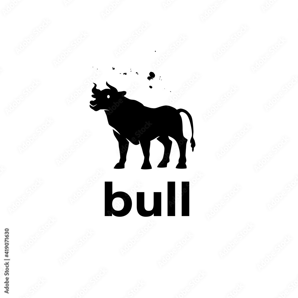 Bull animal silhouette isolated on white background. Vector flat illustration. For banners, cards, advertising, congratulations, logo. Bull animal silhouette isolated on white background. Vector flat illustration. For banners, cards, advertising, congratulations, logo.