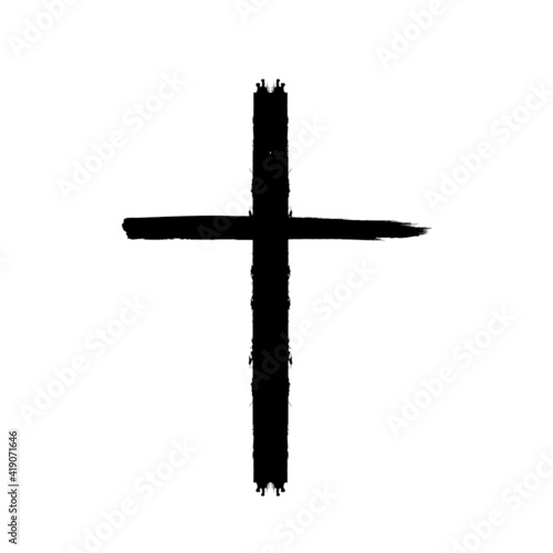 Grunge Religion Cross . Black Paint . Vector