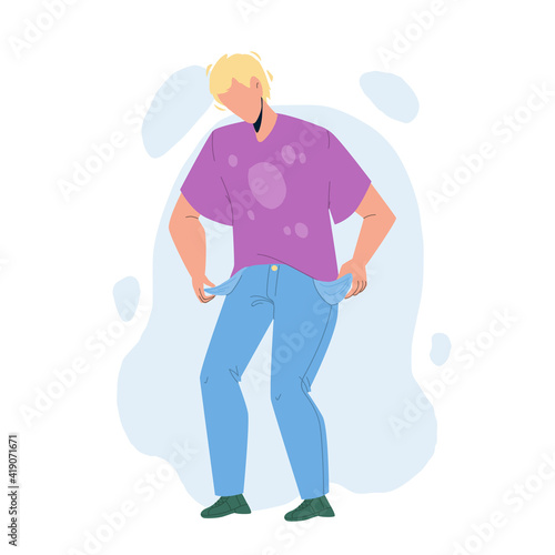Empty Pocket Of Bankruptcy Poor Young Man Vector