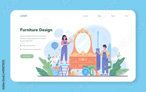 Wooden furniture maker or designer web banner or landing page.