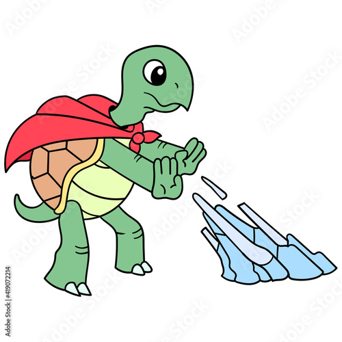 superhero turtle is releasing ice style, doodle icon image kawaii