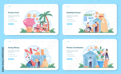 Pension fund web banner or landing page set. Saving money for retirement