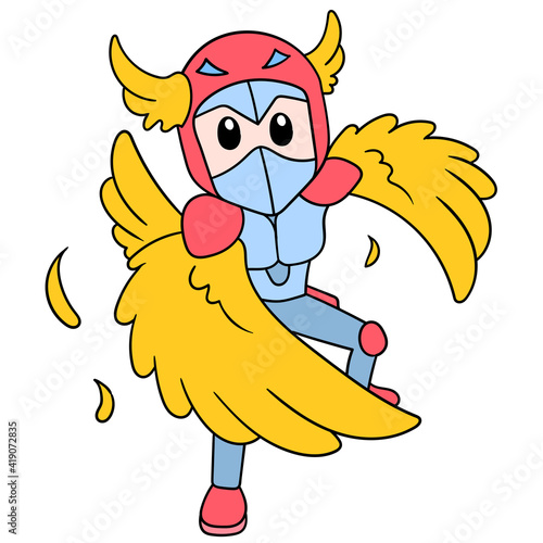 a cool winged superhero, doodle icon image kawaii