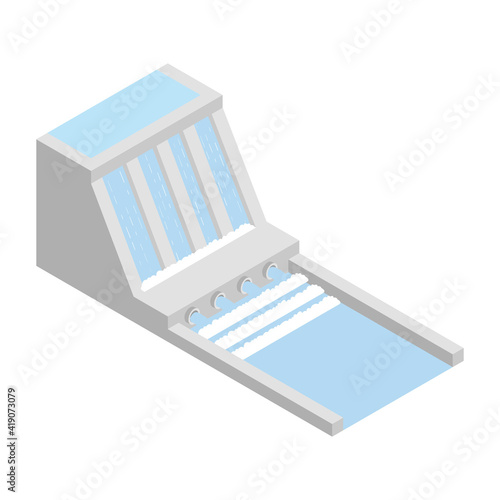 alternative energy hydroelectric power station isolated isometric vector illustration