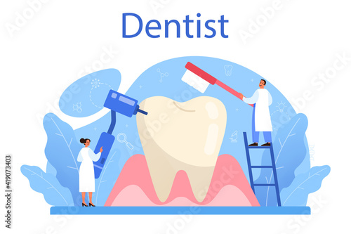 Dentist concept. Dental doctor in uniform treating human teeth