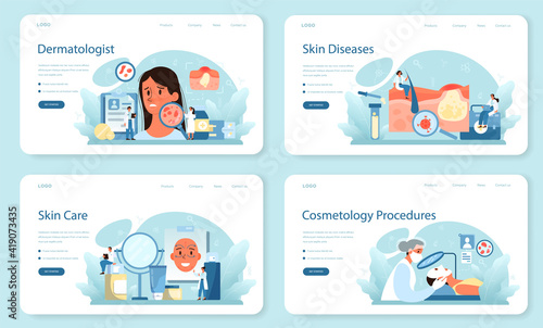 Dermatologist web banner or landing page set. Dermatology specialist
