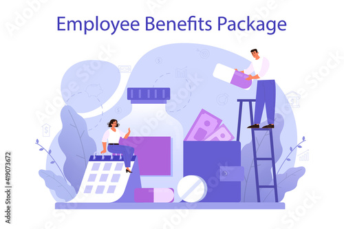 Employee benefits package concept. Compensation supplementing employee's