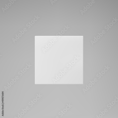 White 3d modeling cube with perspective isolated on grey background. Render a rotating 3d box in perspective with lighting and shadow. Realistic vector icon © janevasileva