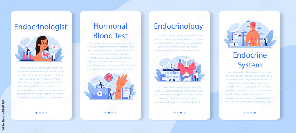 Endocrinologist mobile application banner set. Thyroid examination.