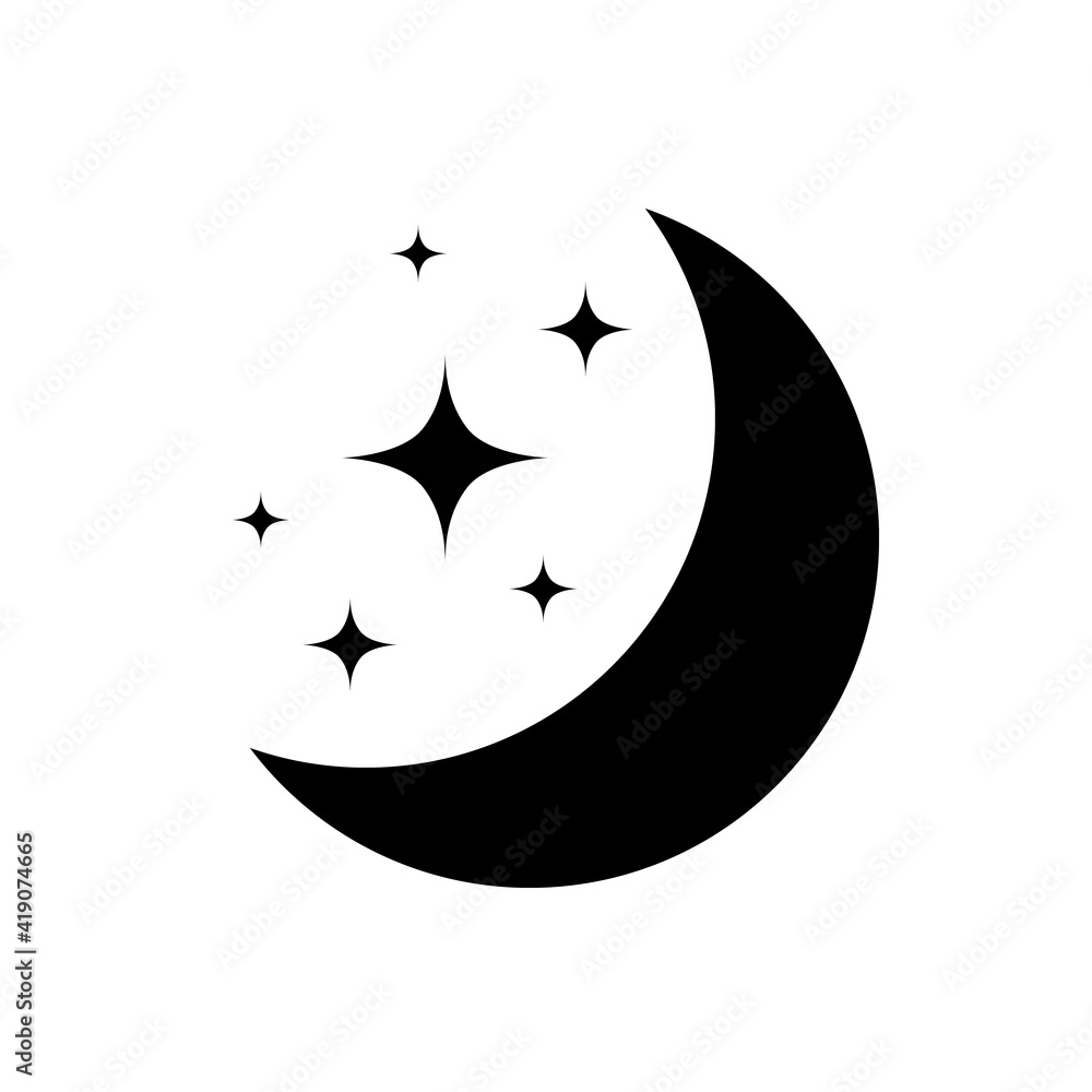 black crescent moon and star