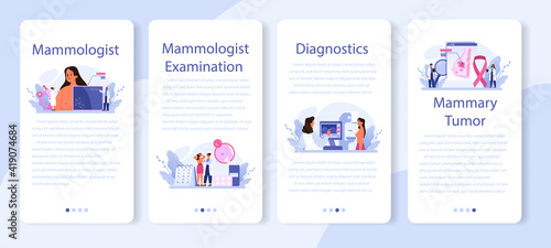 Mammologist mobile application banner set. Consultation with doctor