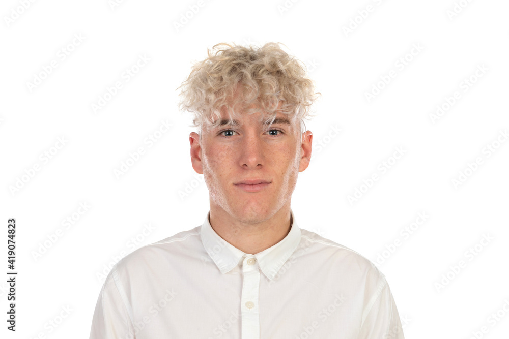 Cool guy with curly blond hair wearing a shirt Cool guy with curly blond hair wearing a shirt