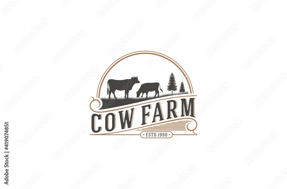 cow farm logos complete with lush cow vectors and grasses cow farm logos complete with lush cow vectors and grasses