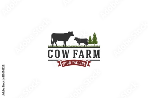 cow farm logos complete with lush cow vectors and grasses