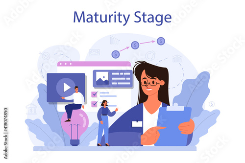 Maturity stage concept. Project life cycle period. Successful business