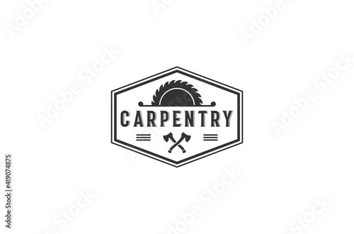 logo for carpenter with saw on white background