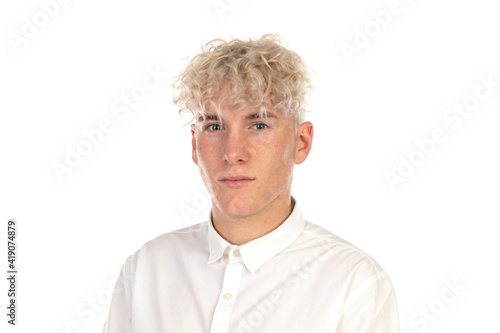 Cool guy with curly blond hair wearing a shirt