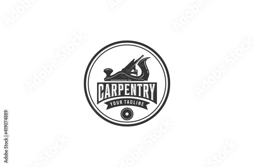 logo for carpenter with saw on white background