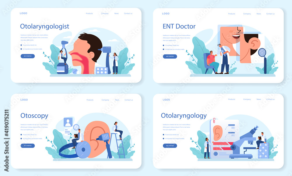 Otorhinolaryngologist web banner or landing page set. Healthcare concept Otorhinolaryngologist web banner or landing page set. Healthcare concept