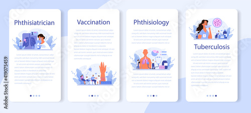 Phthisiatrician mobile application banner set. Human pulmonary system