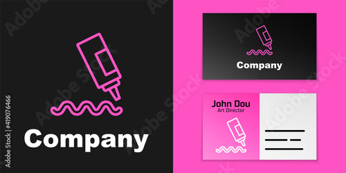 Pink line Sauce bottle icon isolated on black background. Ketchup, mustard and mayonnaise bottles with sauce for fast food. Logo design template element. Vector.