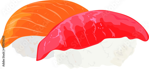 Japanese cuisine. Salmon sushi Tuna Sushi isolated on white background , vector illustration, vector eps 8