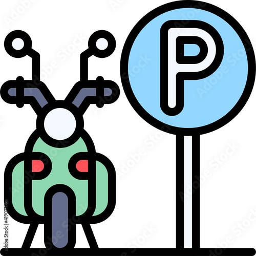 Motorcycle parking sign icon, Parking lot related vector