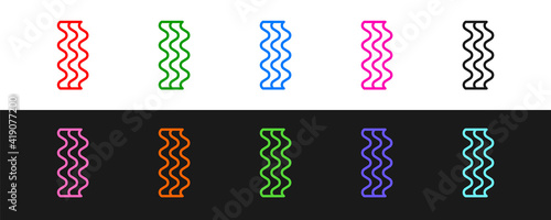 Set line Bacon stripe icon isolated on black and white background. Vector.