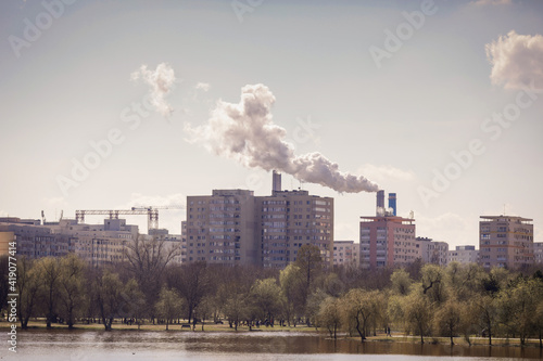 Thermal power station in an old communist type block of flats neighborhood in Bucharest.