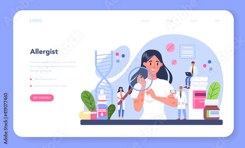 Allergist web banner or landing page. Disease with allergy symptom,