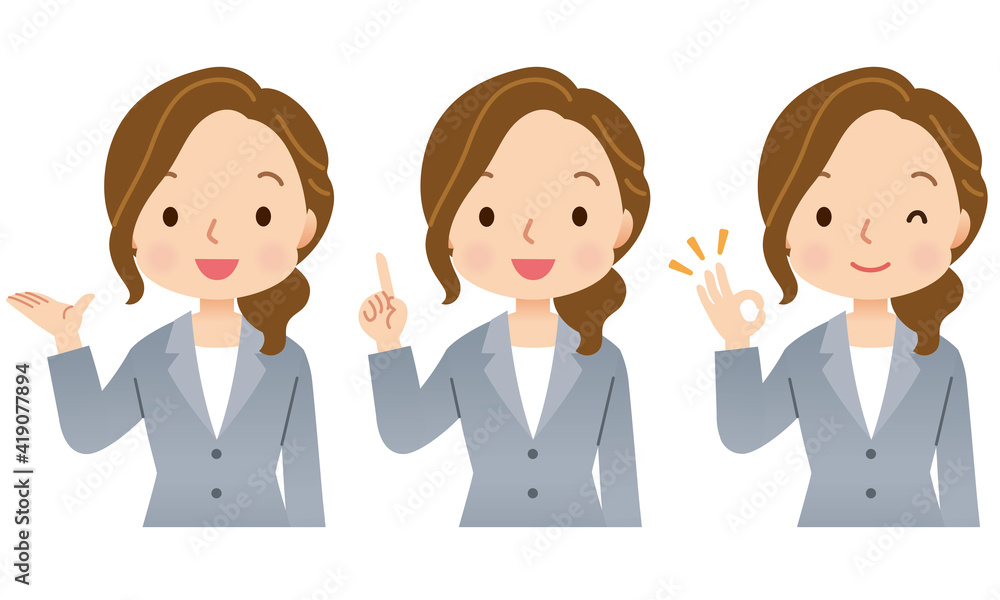 スーツを着た女性 表情ポーズ セット スーツを着た女性 表情ポーズ セット