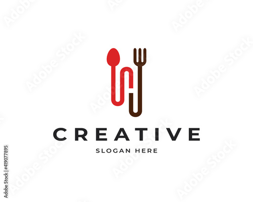 Spoon fork vector logo icon design. Creative H letter logo design