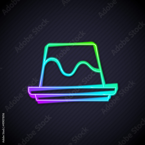 Glowing neon line Pudding custard with caramel glaze icon isolated on black background. Vector.