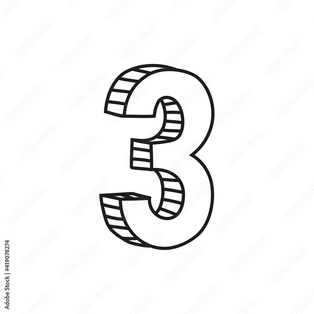 Vector illustration of number three in sketch style. Hand drawn figure 3 Vector illustration of number three in sketch style. Hand drawn figure 3